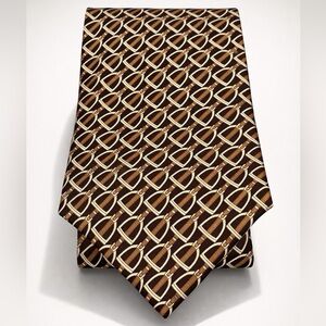 Gucci silk tie, signature Horsebit pattern, 58”Lx3.75”W, brown/gold, no stains